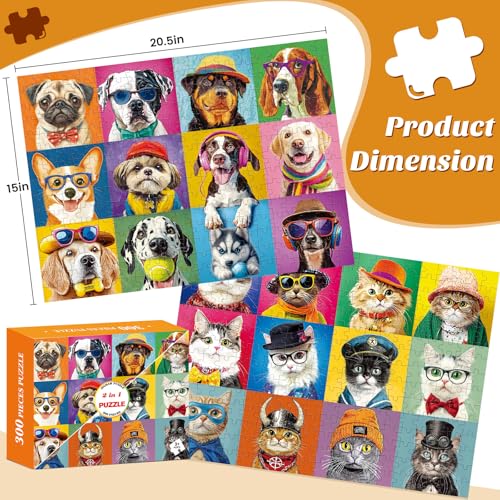 Nitktaia 2 Pack 300 Piece Puzzle for AdultsBeautiful Cats Dogs Puzzle for Adults TeensLarge Piece Fun Jigsaw Puzzle for Kids Ages 810 1012Glossy Sturdy PiecesFamily Game Great Gift Idea205x15 in - Image 5