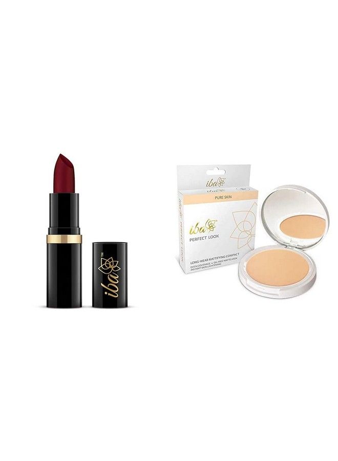 Iba أiba هلال كير أحمر شفاه مرطب نقي ظل A72 مارون بيرست 4G & أiba هلال كير لوك مثالي بودرة مضغوطة طويلة الأمد 02 شل متوسط 9G - Image 1