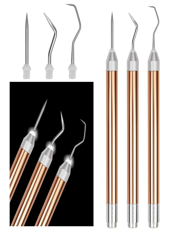 GETRIC 3 Pcs LED Weeding Tools for Vinyl with Pin and Hook Lighted Pin Pen Weeding Tool for Cameos, Silhouettes, Crafting, DIY (Rose Gold) - Image 1