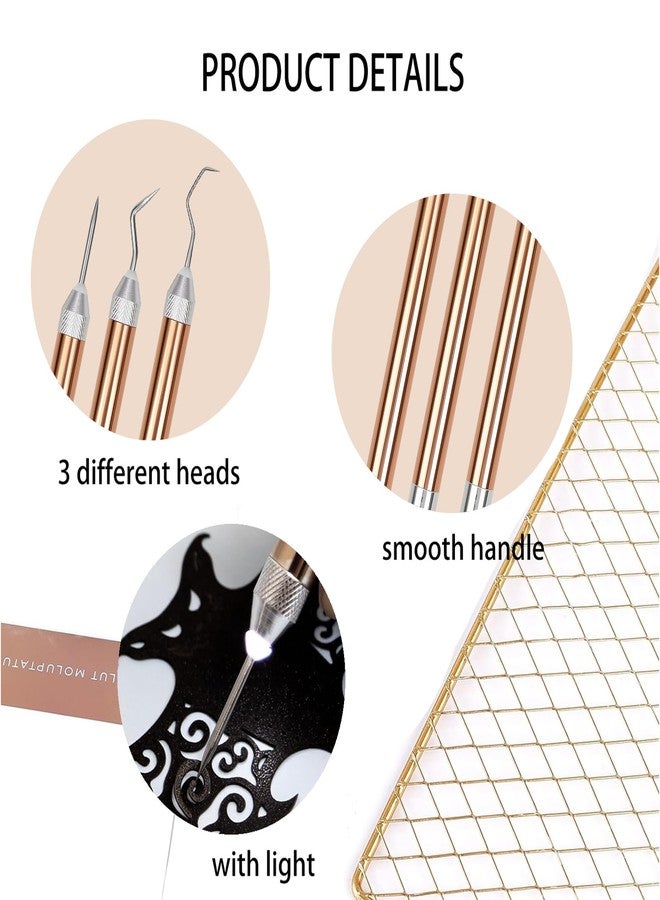 GETRIC 3 Pcs LED Weeding Tools for Vinyl with Pin and Hook Lighted Pin Pen Weeding Tool for Cameos, Silhouettes, Crafting, DIY (Rose Gold) - Image 4