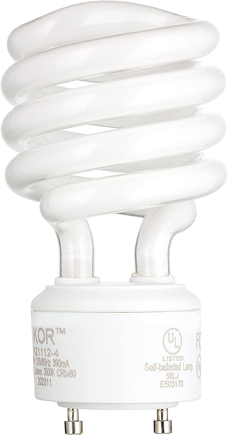 KOR KOR Pack of 4 23 Watt Mini Spiral  GU24 Base  100W Equivalent  T2 MiniTwist  CFL Light Bulb Bright White 5000K - Image 2