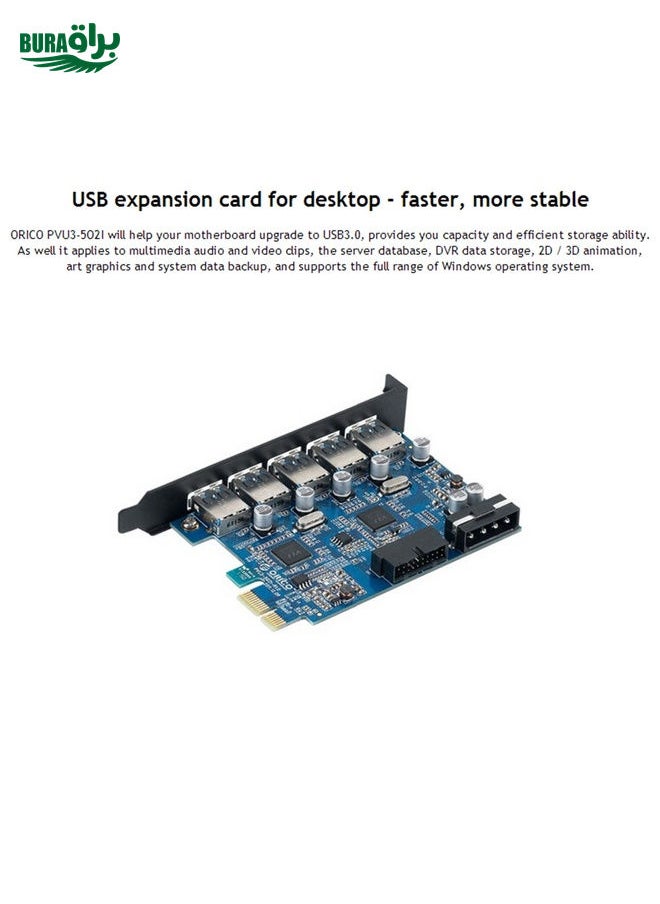 BURAQ - ORICO PVU3-5O2I USB3.0 * 5 + 20Pin Slot * 1 PCI Express Card for Desktop, 5Gbps Superspeed Data Transmission(Black) - Image 1