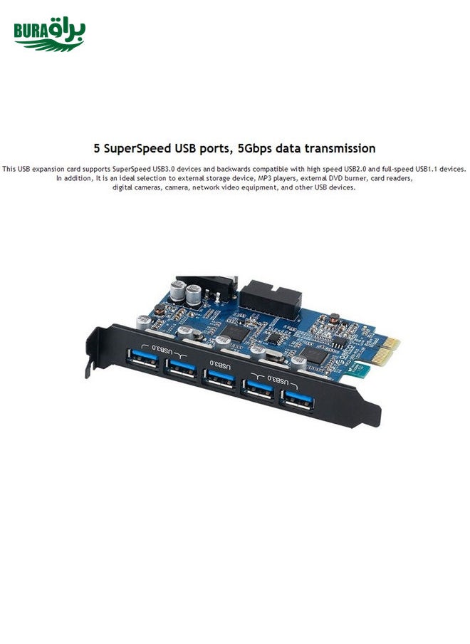 BURAQ - ORICO PVU3-5O2I USB3.0 * 5 + 20Pin Slot * 1 PCI Express Card for Desktop, 5Gbps Superspeed Data Transmission(Black) - Image 1