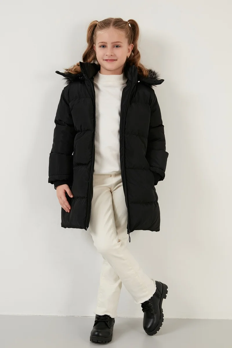 Lela Plush Lined Faux Fur Collar Removable Hooded Winter Coat Girls' Coat 5760072