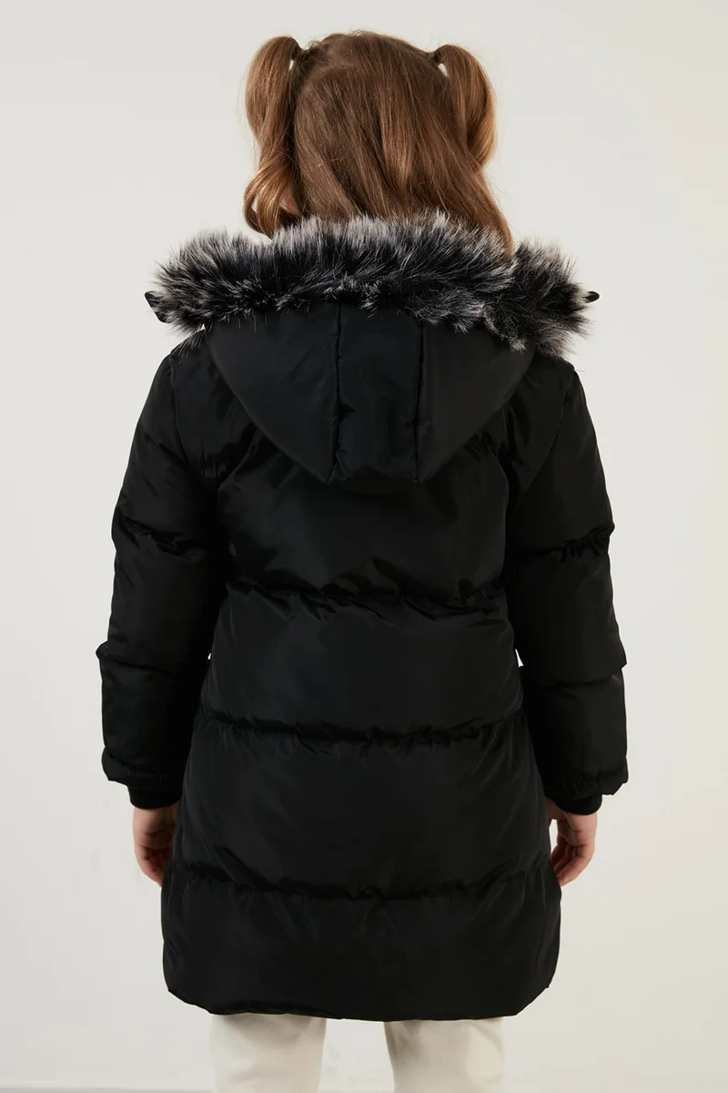 Lela Plush Lined Faux Fur Collar Removable Hooded Winter Coat Girls' Coat 5760072