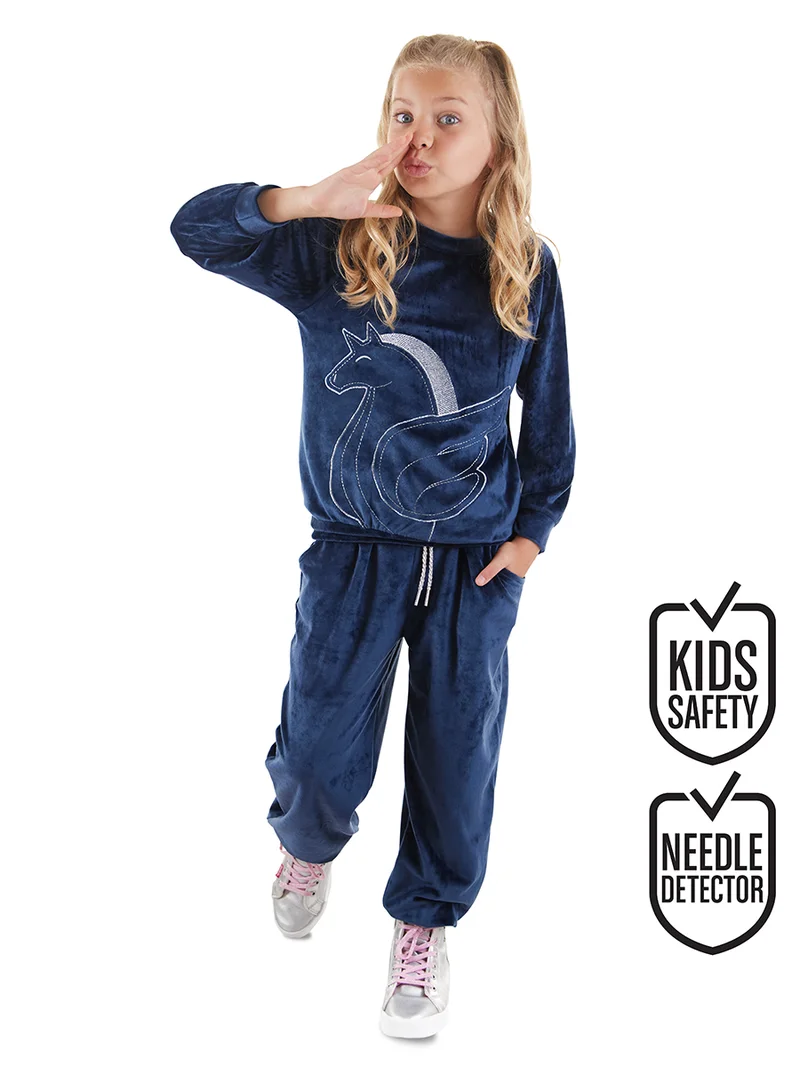 دينوكيدس بدلة رياضية مخملية للبنات بتصميم وحيد القرن فضي