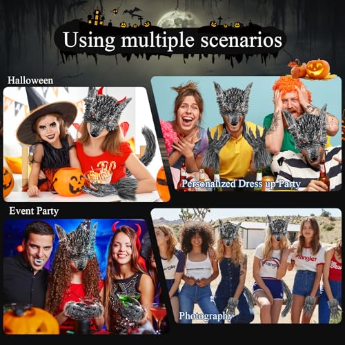 Exlinonline Werewolf Wolf Costume For Women Men Adult Kids With Big Bad Wolf Ears Tails Glove and Mask For Halloween (Woolpy) - Image 5