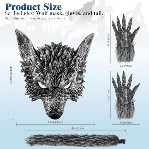 Exlinonline Werewolf Wolf Costume For Women Men Adult Kids With Big Bad Wolf Ears Tails Glove and Mask For Halloween (Woolpy) - Image 2
