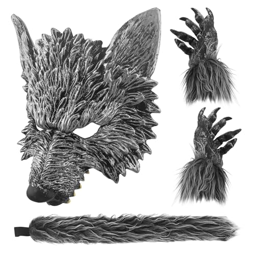 Exlinonline Werewolf Wolf Costume For Women Men Adult Kids With Big Bad Wolf Ears Tails Glove and Mask For Halloween (Woolpy) - Image 1