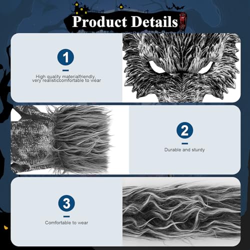 Exlinonline Werewolf Wolf Costume For Women Men Adult Kids With Big Bad Wolf Ears Tails Glove and Mask For Halloween (Woolpy) - Image 3