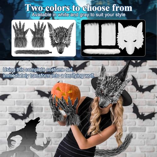 Exlinonline Werewolf Wolf Costume For Women Men Adult Kids With Big Bad Wolf Ears Tails Glove and Mask For Halloween (Woolpy) - Image 4