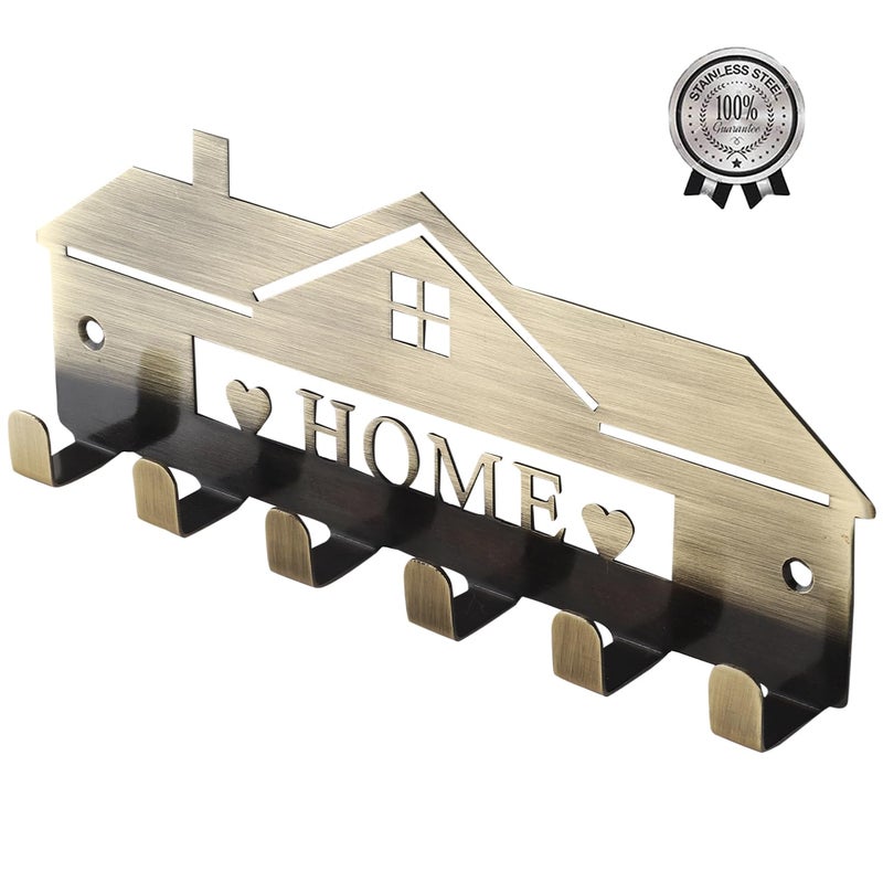 HingeMinds Metal Key Holder for HomeOffice Decor Stylish Wall Mount Keychain Hanger Hooks for Hanging Keys Premium Antique Brass Finish Unique Home Shape Stainless Steel Key Chain Stand 6 Pin - Image 5