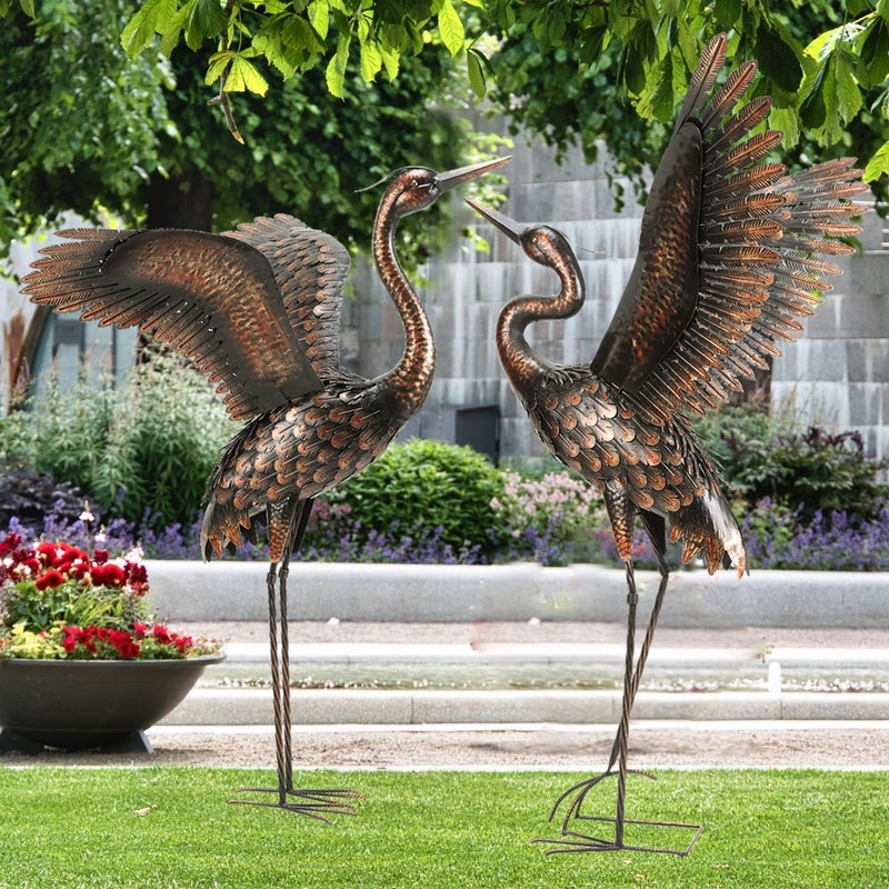 chisheen Garden Statue Outdoor Metal Heron Crane Yard Art Sculpture for Lawn Patio Backyard Decoration46 inch 2Pack