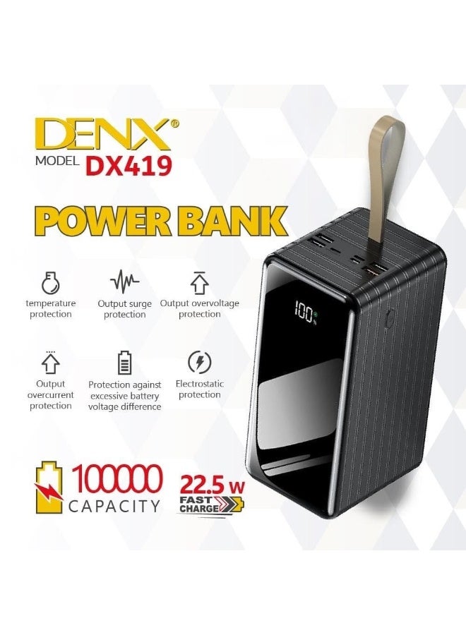 Denx Power Bank 100000mAh Large Battery Capacity Multiple Input and Output Built-in LED Flashlight and Large Digital Display and Built-in 4 Cables For Charging Tablet Cell Phones Digi Cams and Gaming - Image 4