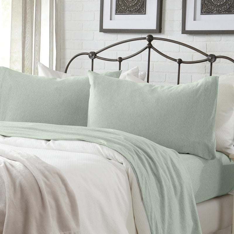 Great Bay Home Great Bay Home Cotton Jersey Knit Full Sheet Set - Ultra-Soft  Stretchy  Heathered Melange Aqua Bed Sheets - Cozy  Soft T-Shirt Sheet & Pillowcase Set  - Image 1