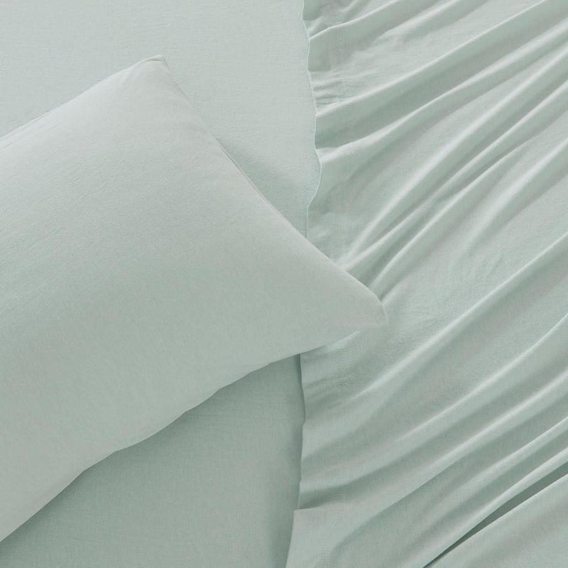 Great Bay Home Great Bay Home Cotton Jersey Knit Full Sheet Set - Ultra-Soft  Stretchy  Heathered Melange Aqua Bed Sheets - Cozy  Soft T-Shirt Sheet & Pillowcase Set  - Image 4