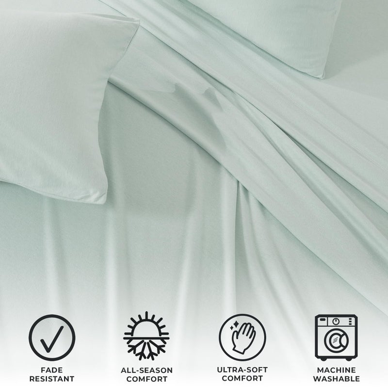 Great Bay Home Great Bay Home Cotton Jersey Knit Full Sheet Set - Ultra-Soft  Stretchy  Heathered Melange Aqua Bed Sheets - Cozy  Soft T-Shirt Sheet & Pillowcase Set  - Image 5