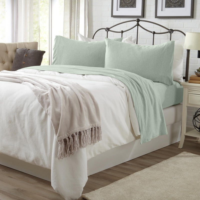 Great Bay Home Great Bay Home Cotton Jersey Knit Full Sheet Set - Ultra-Soft  Stretchy  Heathered Melange Aqua Bed Sheets - Cozy  Soft T-Shirt Sheet & Pillowcase Set  - Image 3