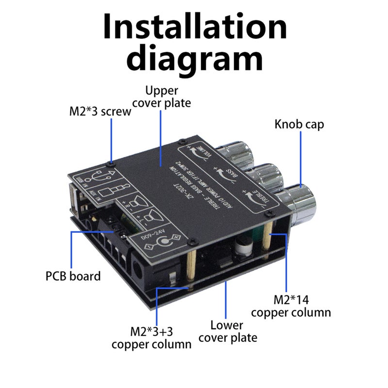 لوحة مضخم الصوت الرقمي بلوتوث ZK-302T 2.0 ستيريو ثنائي القناة 30W+30W مع ضبط النغمة العالية والمنخفضة مع تطبيق - Image 5