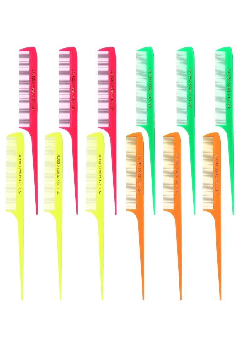 Allegro Combs - Allegro Combs 441. 8.5 In. Rat Tail Combs Pintail Braiding Or Parting Fine Teeth Rattail Hair Picks Combs Set For Hair Styling USA. 1 Dz. (NEON MIX) - Image 1