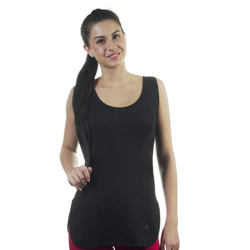 VSTAR Women's Cotton Knitted Long Camisole with Side Slit_Hugs F Black 95 - Regular Fit - Image 5