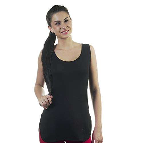VSTAR Women's Cotton Knitted Long Camisole with Side Slit_Hugs F Black 95 - Regular Fit - Image 1