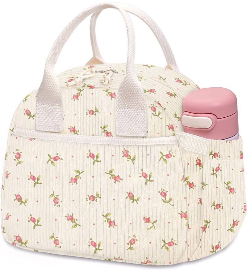 Carry bloom Lunch Box for Women Insulated Lunch Bag Cute Corduroy Lunchbag Reusable Lunchbox for Work flower rose - Image 2