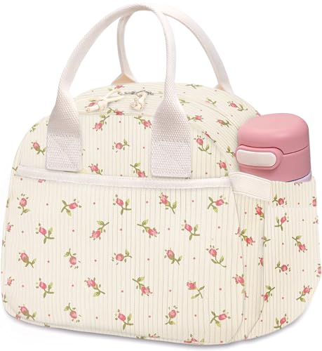Carry bloom Lunch Box for Women Insulated Lunch Bag Cute Corduroy Lunchbag Reusable Lunchbox for Work flower rose - Image 1