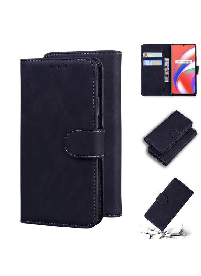 HuHa Case Cover For Realme C12/Realme Narzo 20 Skin Feel Pure Color Flip Leather Phone Case Black 