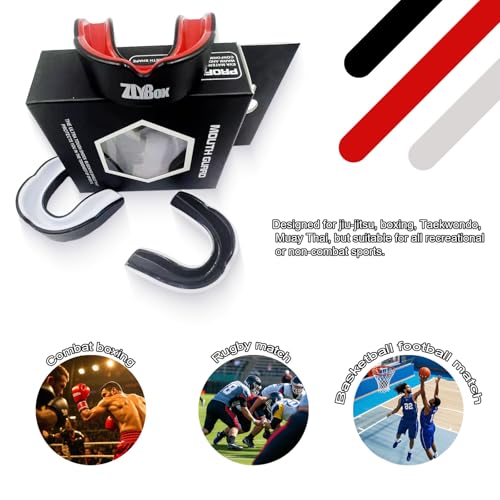 ZLYBox Dual-Layer Sports Mouth Guard for Adults & Youth with Case - Dental Protection for Boxing, Football, MMA, Hockey, Basketball, Lacrosse & All Contact Sports (Black White) - Image 4