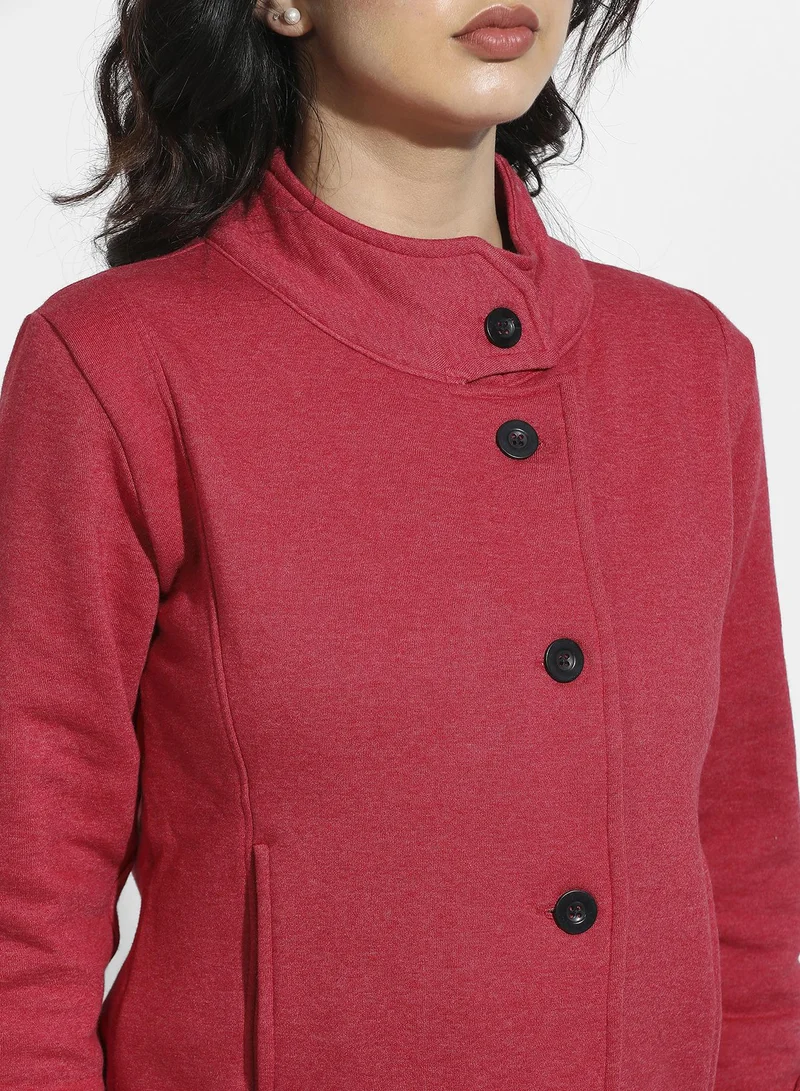 Campus Sutra Single-Breasted Jacket With Angled Open Pockets