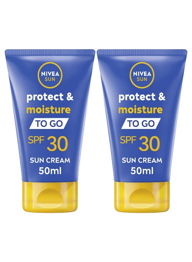 Nivea لوشن واقي الشمس والرطوبة SPF30 للحمل، واقي شمس مقاوم للماء، كريم شمس بحجم الجيب يوفر حماية فورية وفعالة من UVA + UVB، 50 مل، عبوة من 2 - Image 1
