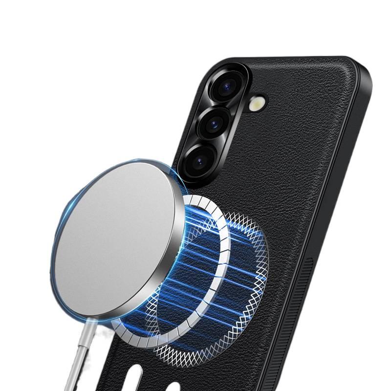 غطاء MagSafe بTPU لـ Samsung Galaxy S22 باللون أسود مغناطيسي من مادة TPU مع ملمس الجلد ومغناطيس قوي مع مقاوم للصدمات مع حماية من السقوط مع مقاوم لبصمات الأصابع للمدرسة للهدايا - Image 4