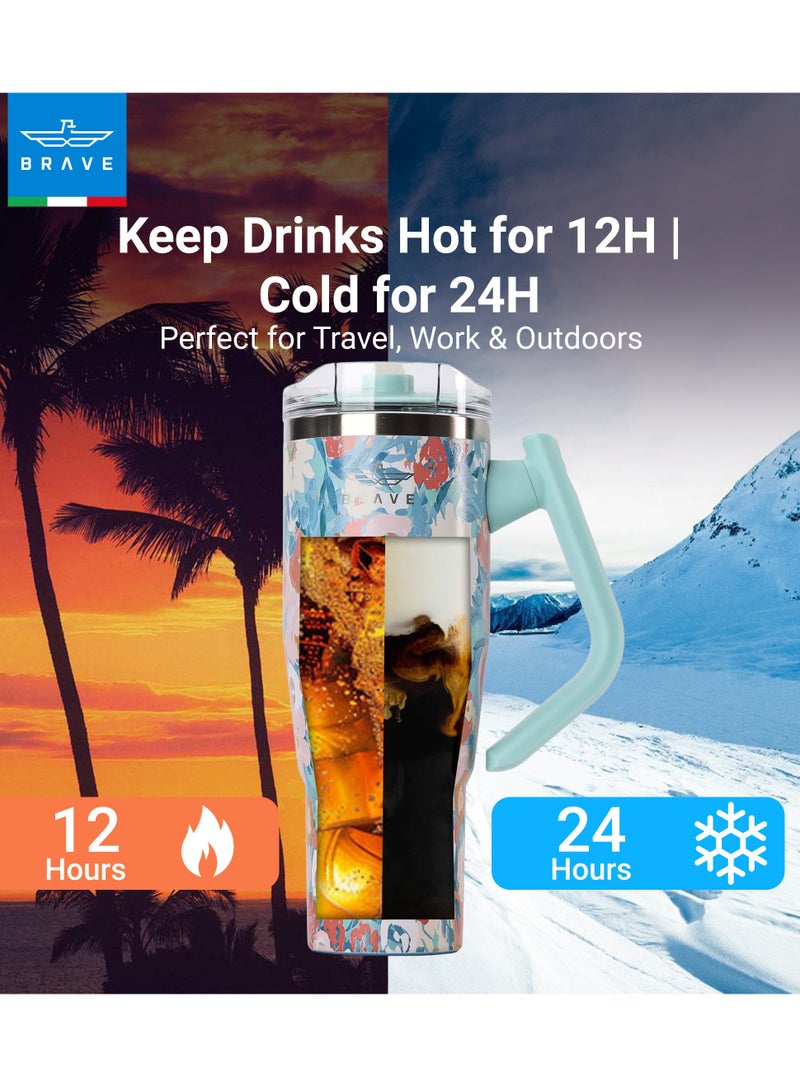 بريف تمب جارد تمبلر ١٢٠٠ml - ١٨/٨ ستانلس ستيل ترافل ماج، ثيرمال كوفي كوب، ٢-إن-١ ليكبروف ليد وذ سترو & روتيتينج هاندل، إنسوليتد هوت & كولد بيفيريج ماج، كار كب هولدر كومباتيبل، ديورابل & ريوسابل كوفي ترافل ماج (جرين روز) - Image 2