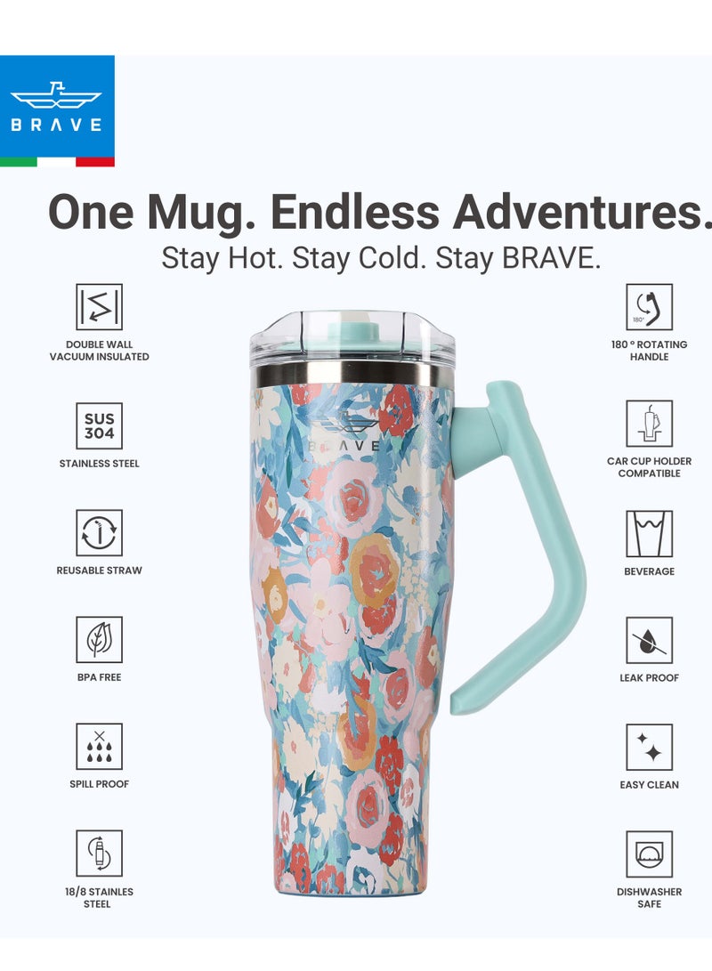 بريف تمب جارد تمبلر ١٢٠٠ml - ١٨/٨ ستانلس ستيل ترافل ماج، ثيرمال كوفي كوب، ٢-إن-١ ليكبروف ليد وذ سترو & روتيتينج هاندل، إنسوليتد هوت & كولد بيفيريج ماج، كار كب هولدر كومباتيبل، ديورابل & ريوسابل كوفي ترافل ماج (جرين روز) - Image 3