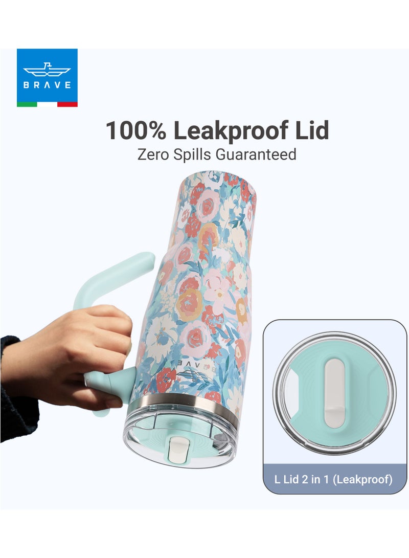 بريف تمب جارد تمبلر ١٢٠٠ml - ١٨/٨ ستانلس ستيل ترافل ماج، ثيرمال كوفي كوب، ٢-إن-١ ليكبروف ليد وذ سترو & روتيتينج هاندل، إنسوليتد هوت & كولد بيفيريج ماج، كار كب هولدر كومباتيبل، ديورابل & ريوسابل كوفي ترافل ماج (جرين روز) - Image 4