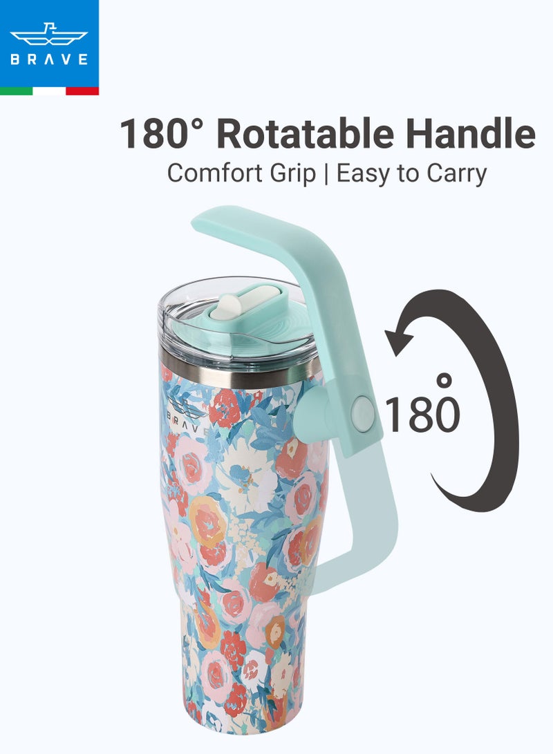 بريف تمب جارد تمبلر ١٢٠٠ml - ١٨/٨ ستانلس ستيل ترافل ماج، ثيرمال كوفي كوب، ٢-إن-١ ليكبروف ليد وذ سترو & روتيتينج هاندل، إنسوليتد هوت & كولد بيفيريج ماج، كار كب هولدر كومباتيبل، ديورابل & ريوسابل كوفي ترافل ماج (جرين روز) - Image 5