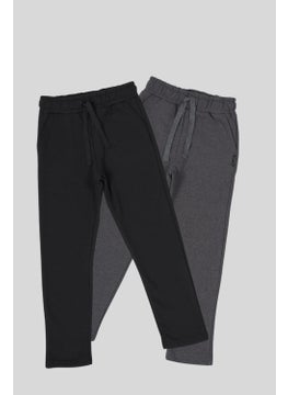 mmetalic Black-Anthracite Thick Cotton Elastic Waist Side Pocket 2-Pack Boy's Tracksuit Bottoms  - Image 1