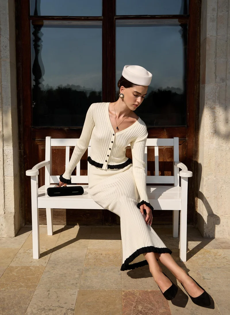 Lichi  Rib-knit midi skirt with contrasting ruffles for Women | Best Price UAE