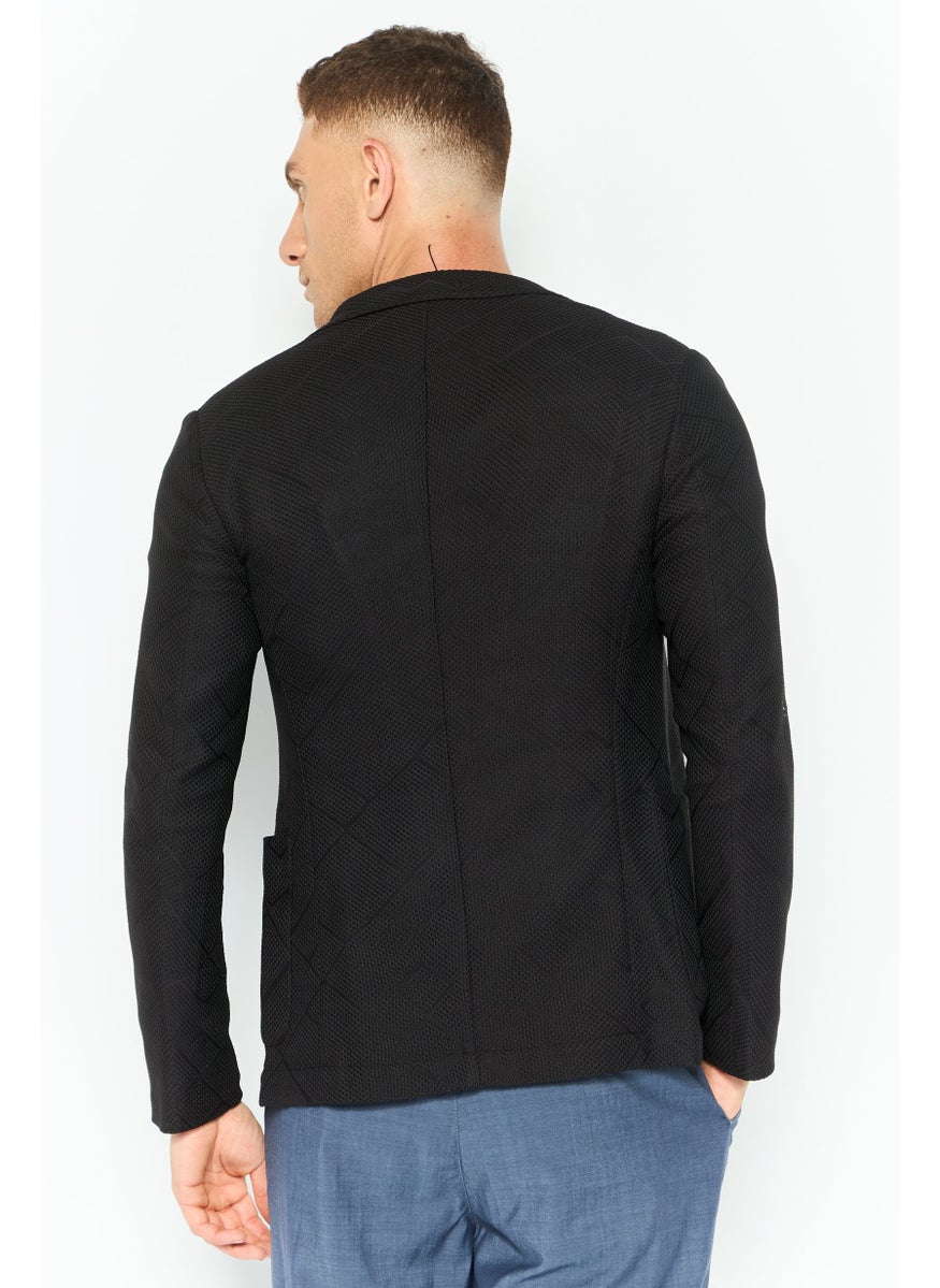 EMPORIO ARMANI Men Regular Fit Textured Semi-Formal Blazer, Black  - Image 2