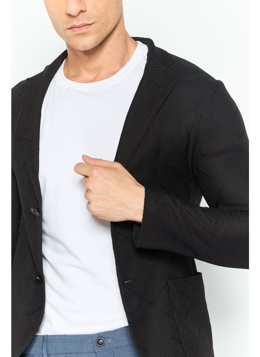 EMPORIO ARMANI Men Regular Fit Textured Semi-Formal Blazer, Black  - Image 3