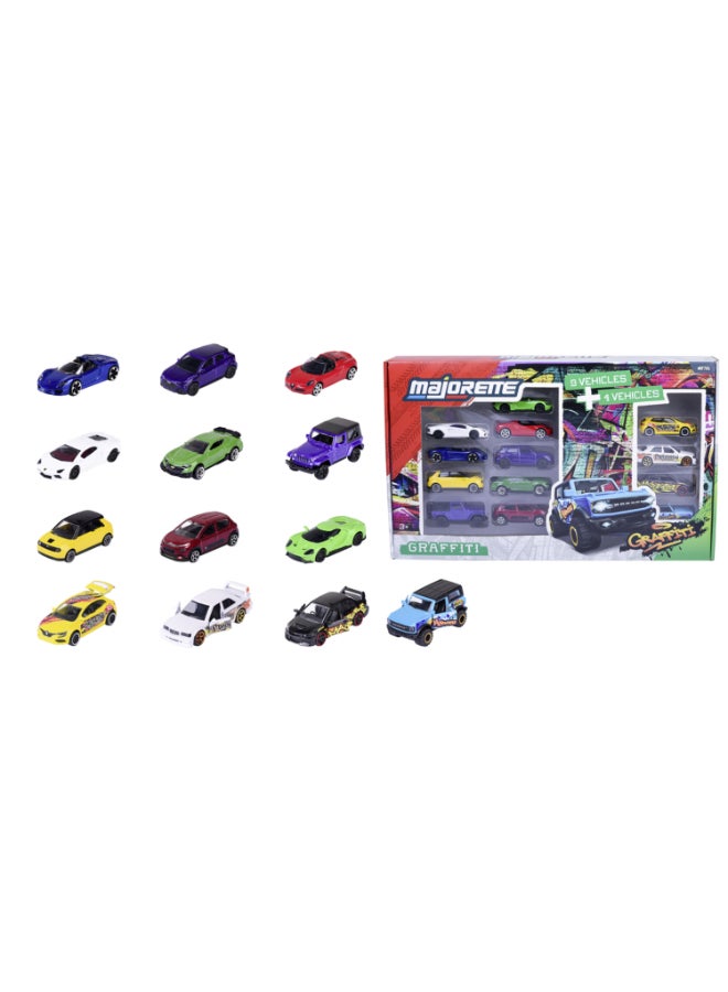Majorette Graffiti 9+4 Diecast Giftpack, 13 Metal Toy Cars, 1:64 Scale Street Car Set with 9 City Cars and 4 Graffiti Edition Models, Freewheel, 7.5 cm, Ages 3+ - Image 3