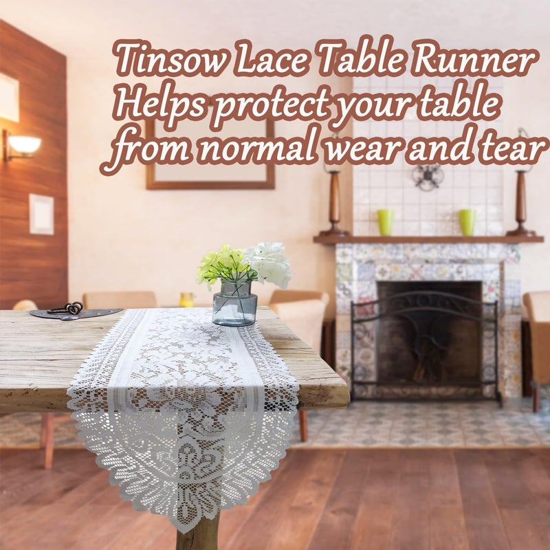 Tinsow 2 Pack Cotton Crochet Lace Rectangular Table Runner Dresser Scarf Doilies (White Style, 13" X 44") - Image 5