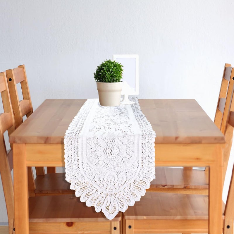 Tinsow 2 Pack Cotton Crochet Lace Rectangular Table Runner Dresser Scarf Doilies (White Style, 13" X 44") - Image 4