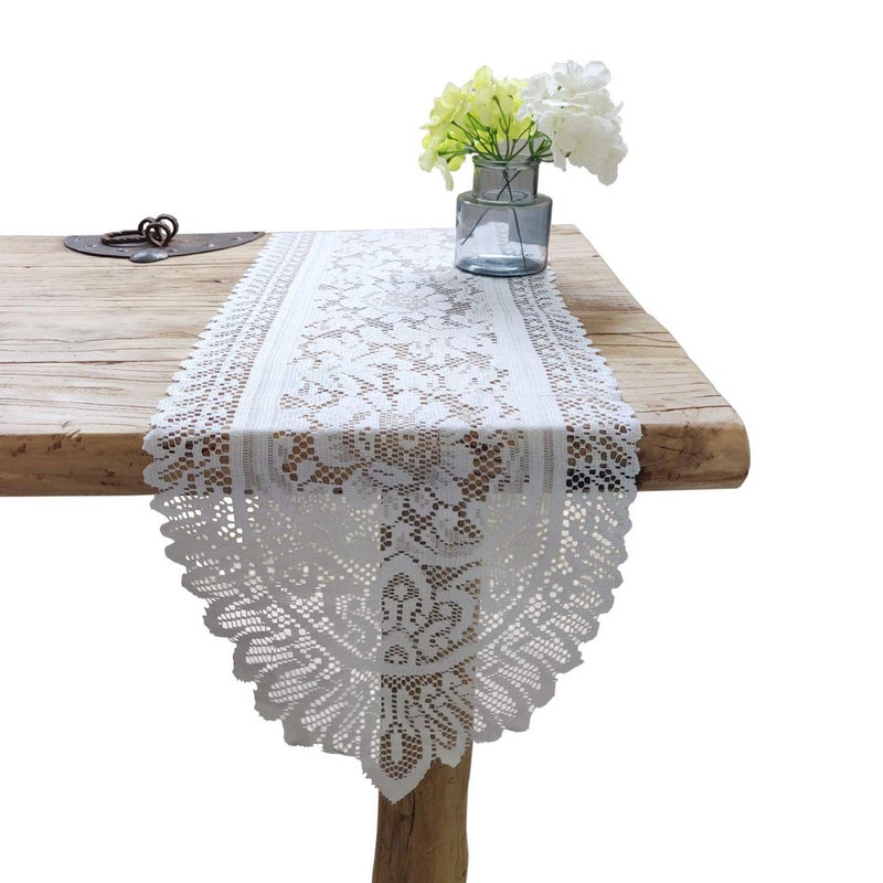 Tinsow 2 Pack Cotton Crochet Lace Rectangular Table Runner Dresser Scarf Doilies (White Style, 13" X 44") - Image 1