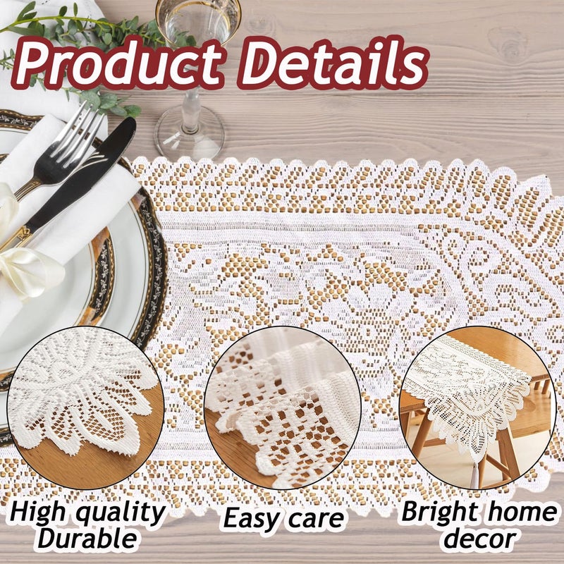 Tinsow 2 Pack Cotton Crochet Lace Rectangular Table Runner Dresser Scarf Doilies (White Style, 13" X 44") - Image 3