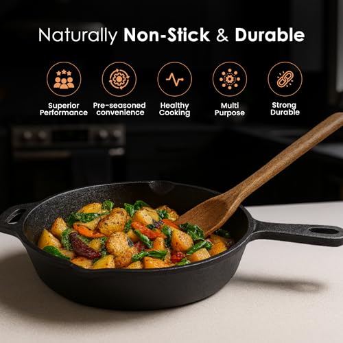 SOLARA Premium Cast Iron Frying Pan 10 Inch/25 Cm with Handle, Castiron Fry Pan 2.1Kg, 100% Pure and Toxin-Free Cast-Iron Fish Fry Pan/Skillet - Image 2