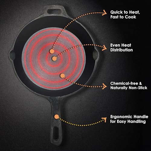 SOLARA Premium Cast Iron Frying Pan 10 Inch/25 Cm with Handle, Castiron Fry Pan 2.1Kg, 100% Pure and Toxin-Free Cast-Iron Fish Fry Pan/Skillet - Image 4
