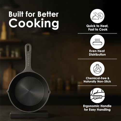 SOLARA Premium Cast Iron Frying Pan 10 Inch/25 Cm with Handle, Castiron Fry Pan 2.1Kg, 100% Pure and Toxin-Free Cast-Iron Fish Fry Pan/Skillet - Image 5