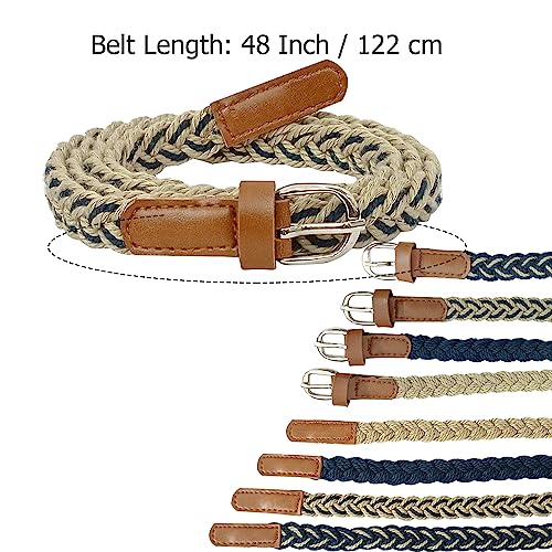 Aakriti Women Cotton Braided Hand Made Casual Belt for Ladies | Handwoven for Long Shirt and Dresses (BG -BADGE- BLUE) - Image 3